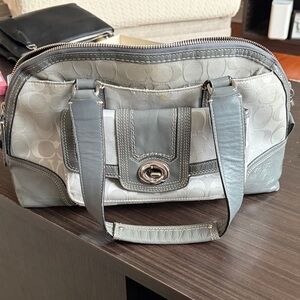 Coach Silver Gray Signature Canvas Shoulder Bag